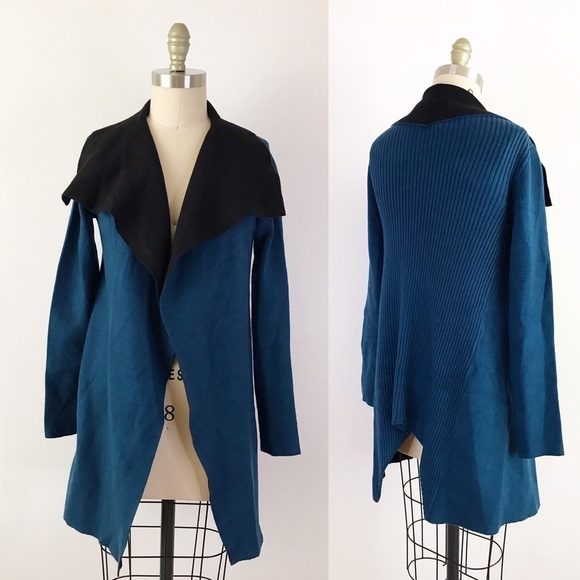 Stitch Fix Ribbed Blue Sweater, Cozy Knit Waterfall Cardigan, Thick Layering - Picture 1 of 6